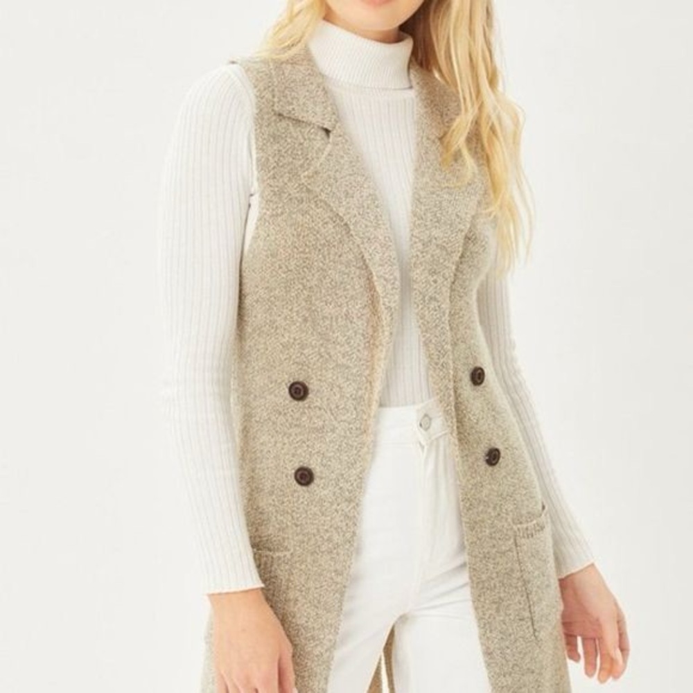 Love Tree Beige Sleeveless Cardigan - Picture 3 of 10